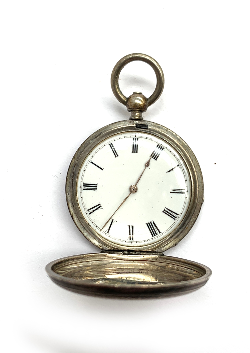 A small engine turned silver hunter fob watch by Jean Le Lacheur, Guernsey, white enamel dial with - Image 3 of 5