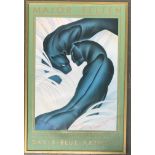 A Major Felten Davis Blue advertising poster of two black panthers, framed and glazed, 91x60cm