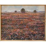 20th century oil on canvas, field of poppies, signed indistinctly lower left, 39x48cm