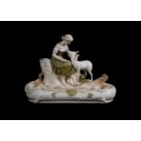 A Royal Dux porcelain flower-trough, c.1930, modelled as a a rustic maiden with a prickett Pink