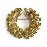 A Christian Dior by Mitchel Maer citrine glass laurel brooch, marked to back, 6cmW