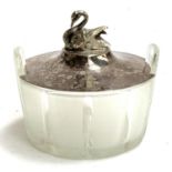 A glass bonbon dish with silver plated lid with swan handle, 11cmH