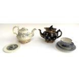 Two teapots (one af), together with a St. Petersburg Russia teacup, saucer and plate, pattern number
