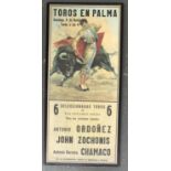 An advert for a Spanish bullfight, 'Toros En Palma', 80x35cm
