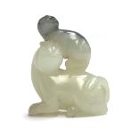 A small Chinese carved celadon and grey jade figure of a cat and kitten, approx. 3.5cmH, on a
