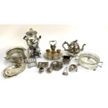 A mixed lot of plated and white metal wares to include samavar, various foreign white metal pin