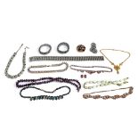 A quantity of vintage costume jewellery to include 'Empire Made' diamante bracelets; iris glass
