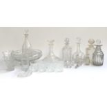 A mixed lot of glass to include decanters, fruit bowl, ashtray, tumblers etc