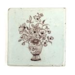 An 18th century Manganese Delft tile, 13cm square