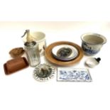 A mixed lot to include Emma Bridgewater plate, Schweppes soda siphon, enamel plates, The original