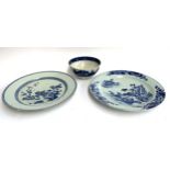 Two large Chinese blue and white chargers (both repaired), each approx. 38cmD, together with a