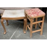 A vintage beech kitchen stool, 55cmH; together with one other stool