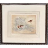 A 19th century watercolour of a spaniel after a pheasant, 13.5x18cm, bears label to verso for the