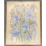 Very large watercolour study of irises and wisteria, monogrammed ANG, 102x75cm