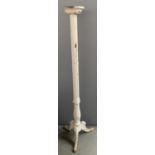 A white painted torchere, reeded column on acanthus carved tripod base, 149cmH