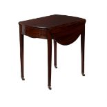 A George III mahogany oval Pembroke table, c.1800, the top with ruled joints and a moulded edge