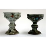 Two Arts & Crafts style studio pottery chalices by Adam Dworski (1917-2011), 14.5 and 15.5cm high (
