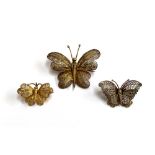 A 925 silver Topazio Portugal filigree butterfly brooch, 6cmW; together with a smaller silver gilt