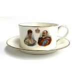 A Royal Doulton 1902 coronation commemorative teacup and saucer