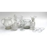 A mixed lot of glass to include a hand blown water jug decorated with strawberries, Stuart crystal