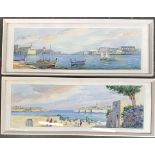 A pair of watercolours of Sliema, signed indistinctly and dated 1960, 20x60.5cm