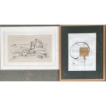 20th century abstract, etching and mixed media, signed Diggle, 1/1, signed and dated 1980,