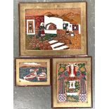 Three Greek copper and enamel relief plaques, the largest 27.5x36.5cm