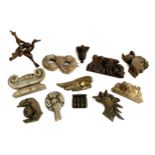 A collection of various antique carved wood mouldings