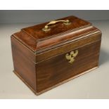 A George II mahogany tea caddy, circa 1750, the hinged cover enclosing a vacant interior, 18cm high