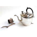 A plated James Dixon, Sheffield 'syp' teapot with ebonised handle, together with an unusual plated