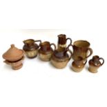 A quantity of mainly Doulton Lambeth stoneware, to include three jugs, a tri-handled tankard, a