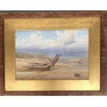 J W Walker, 19th century watercolour, wreck on the shoreline, 38x55cm, together with one other J W