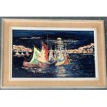 20th century oil on board, sailing boats at night, signed Lewindowski, 23.5x39cm