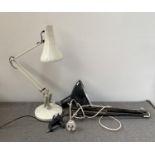 A clamp mounted anglepoise light; together with one other anglepoise