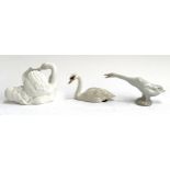 A Beswick swan figurine, together with a Lladro duck figure and a Crown Staffordshire swan trinket