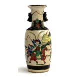 A Chinese famille verte crackle glaze vase, depicting men on horseback, 25.5cmH