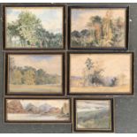 19th century English school, a set of six watercolour landscapes in Hogarth frames, various sizes,