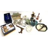 A mixed lot to include Klimt design 'Smile' teacups and saucers; silvered glass dressing table pots;