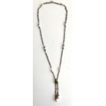 A pretty silver and guilloche enamel negligee necklace, the chain with interspersed pearls and