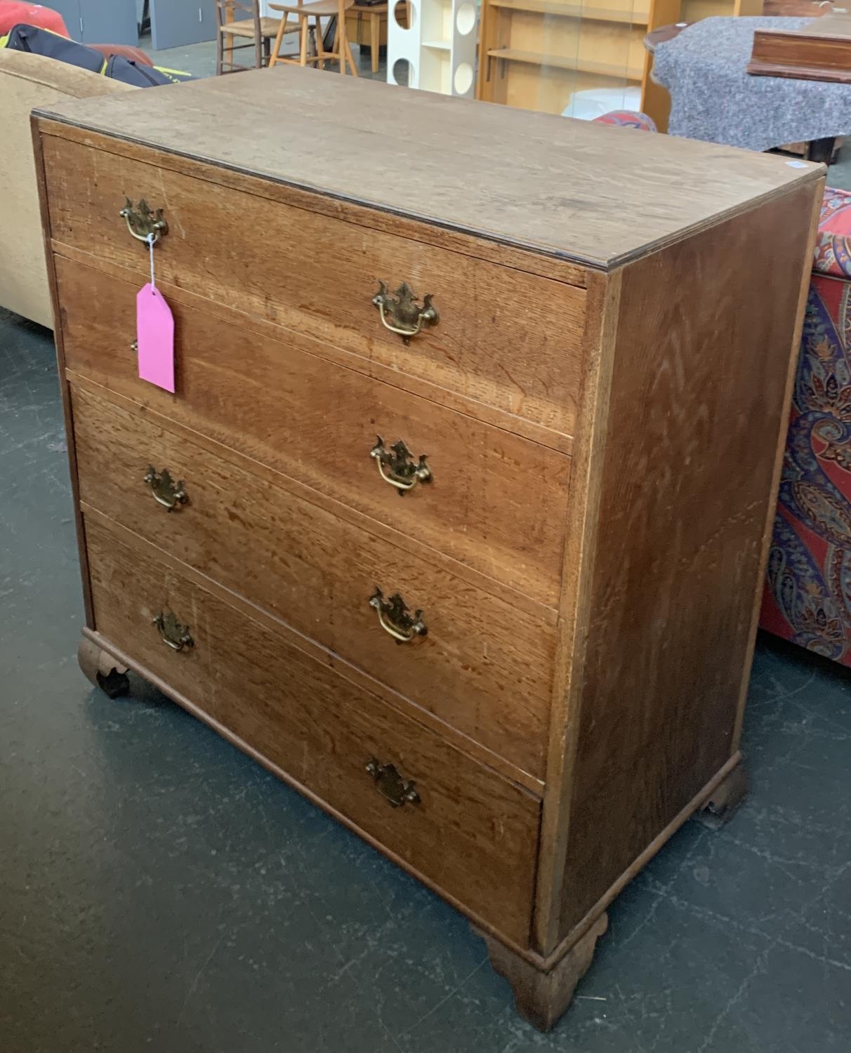 A 20th century oak chest of four drawers, with plywood top, 90x46x97cm