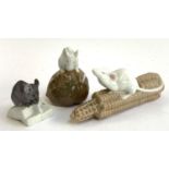 Three Royal Copenhagen figurines, Mouse on Sugar no. 510, Mouse on Chestnut no. 511 and Mouse on