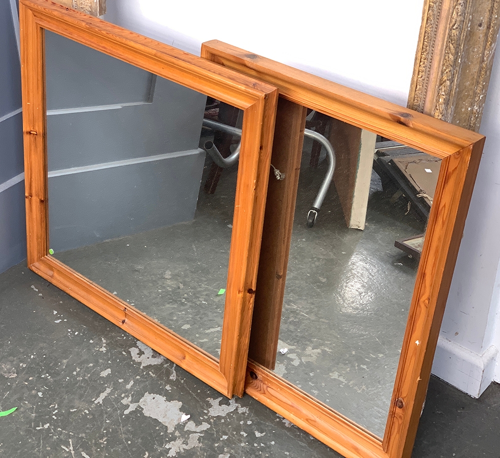 Two pine framed wall mirrors, 68x68cm and 70x55cm