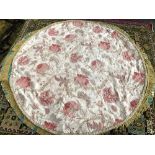 A circular lined table cover, possibly a Colefax & Fowler print, 215cmD