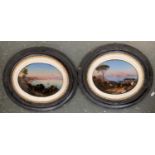 A pair of watercolours in oval mounts depicting Italian landscapes, 19x26cm