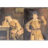 Two 19th century oil on canvas studies of a boy smoking, each 38x28cm