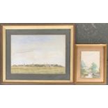 Ron Harper, watercolour of an English town, 25x35cm; together with a small watercolour study of a