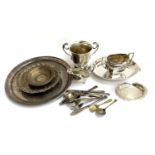 A mixed lot of silver plated items to include, Dunmurray golf club trophy, Sheffield plate etc