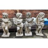 A set of four composite stone cherubs, depicting the four seasons, each approx. 80cmH