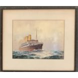 Early 20th century watercolour of the RMS Orama, signed indistinctly lower left John ?, dated