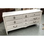 A modern white painted sideboard, with nine drawers, 161x46x77cm